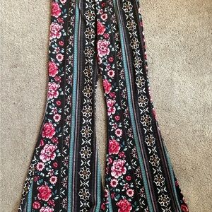 Floral Striped Wide-Leg Pants